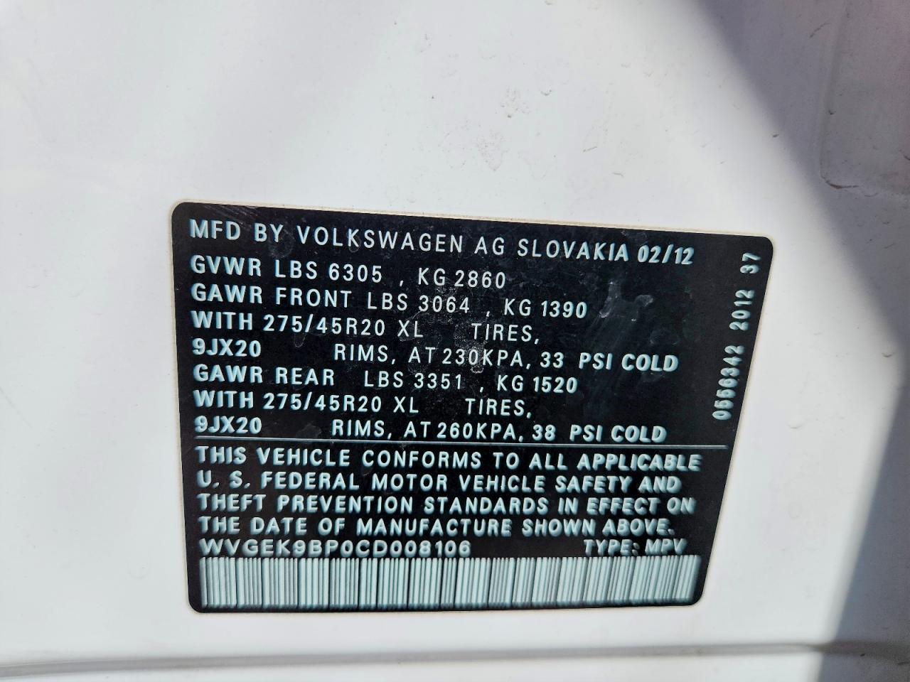 2012 VOLKSWAGEN TOUAREG V6 TDI photo 27