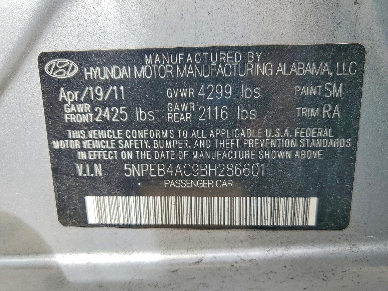 2011 HYUNDAI SONATA GLS photo 12