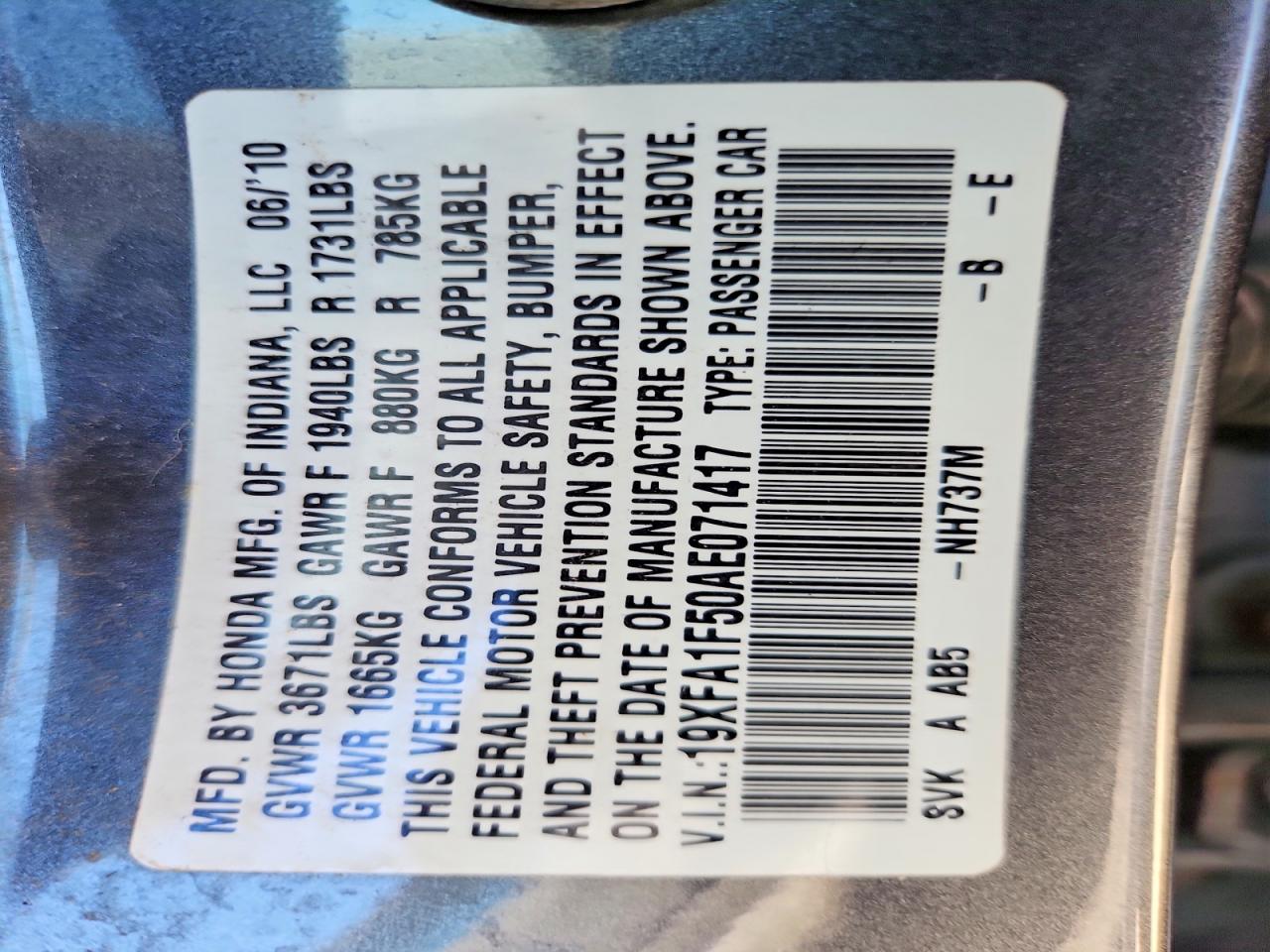 2010 HONDA CIVIC LX photo 23