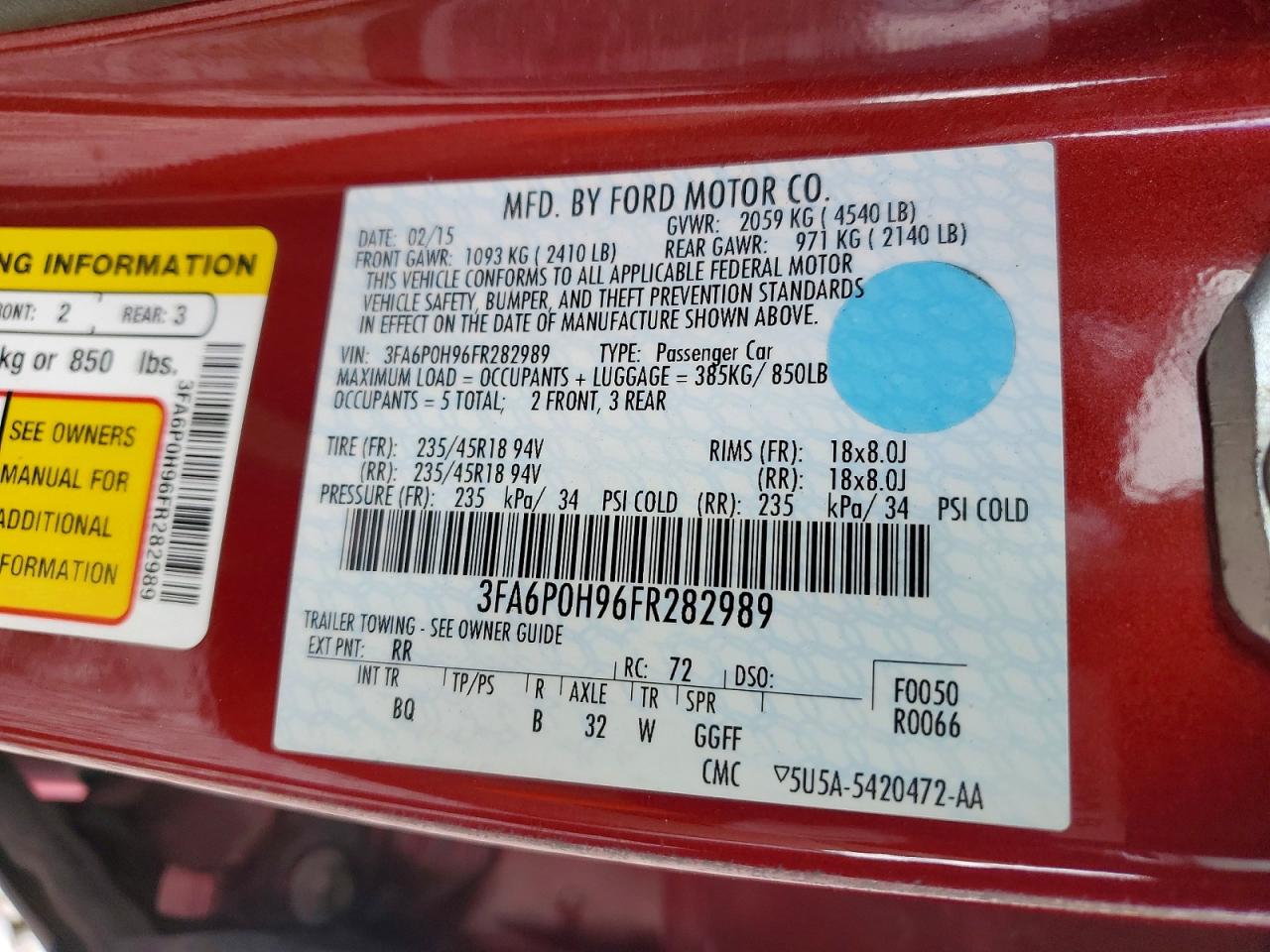 2015 FORD FUSION SE photo 34