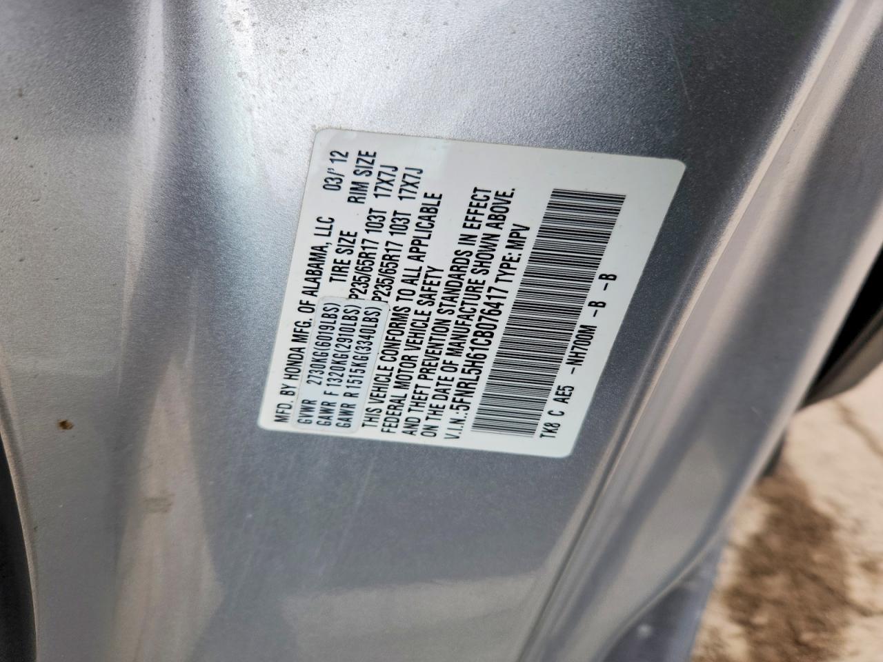 2012 HONDA ODYSSEY EXL photo 25