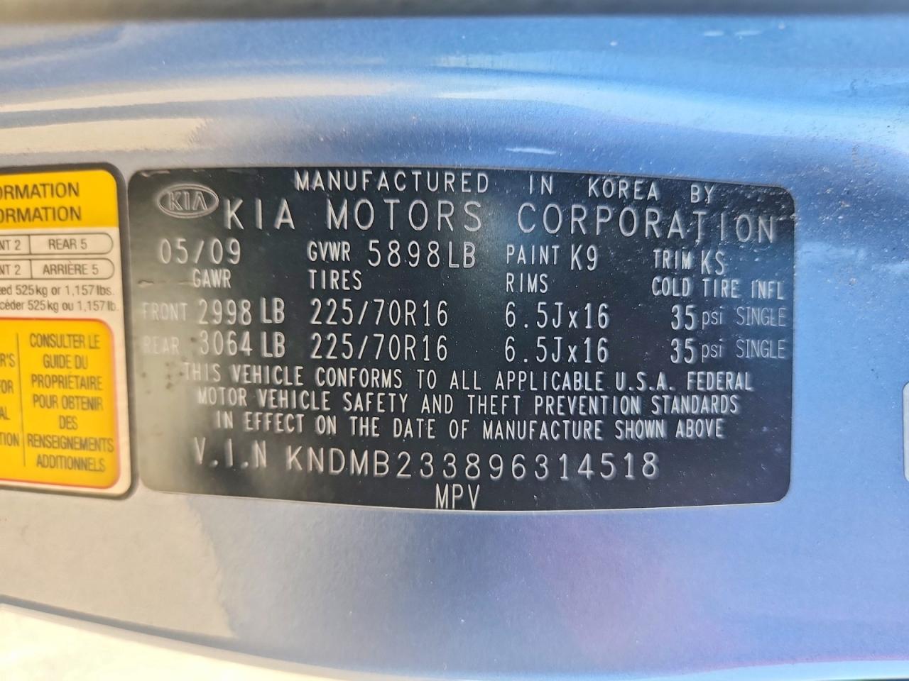 2009 KIA SEDONA LX photo 13
