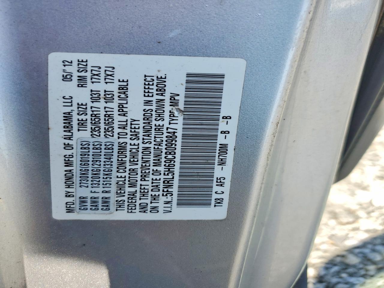 2012 HONDA ODYSSEY EXL photo 27