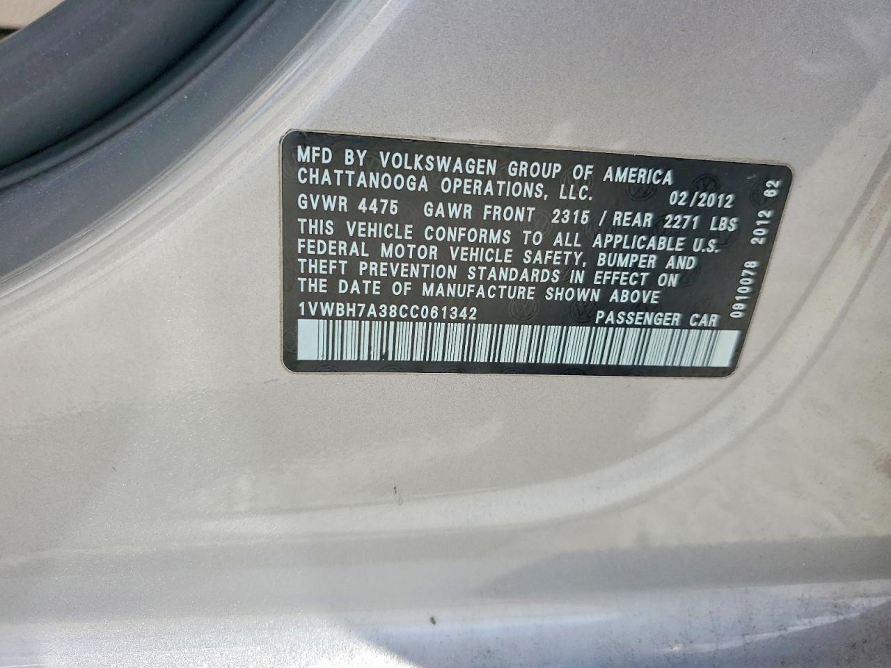 2012 VOLKSWAGEN PASSAT SE photo 12