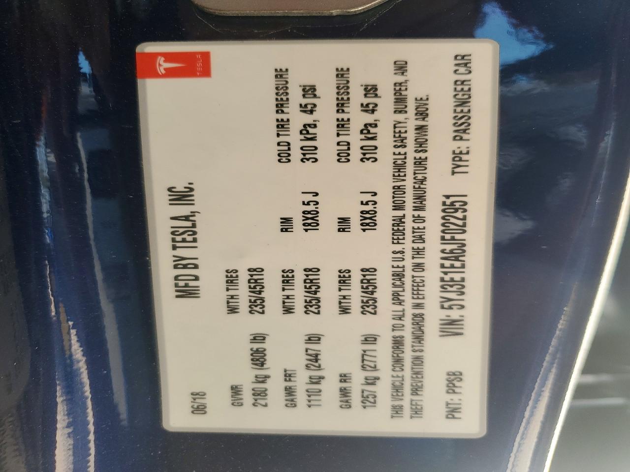 2018 TESLA MODEL 3 photo 13