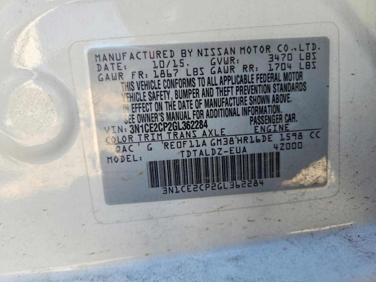 2016 NISSAN VERSA NOTE SV photo 12