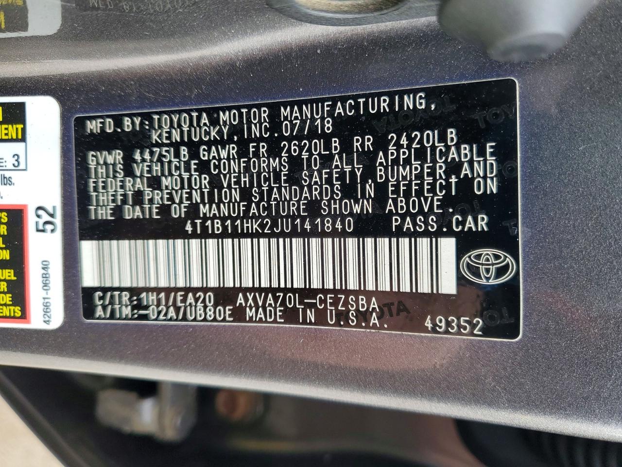 2018 TOYOTA CAMRY SE photo 34