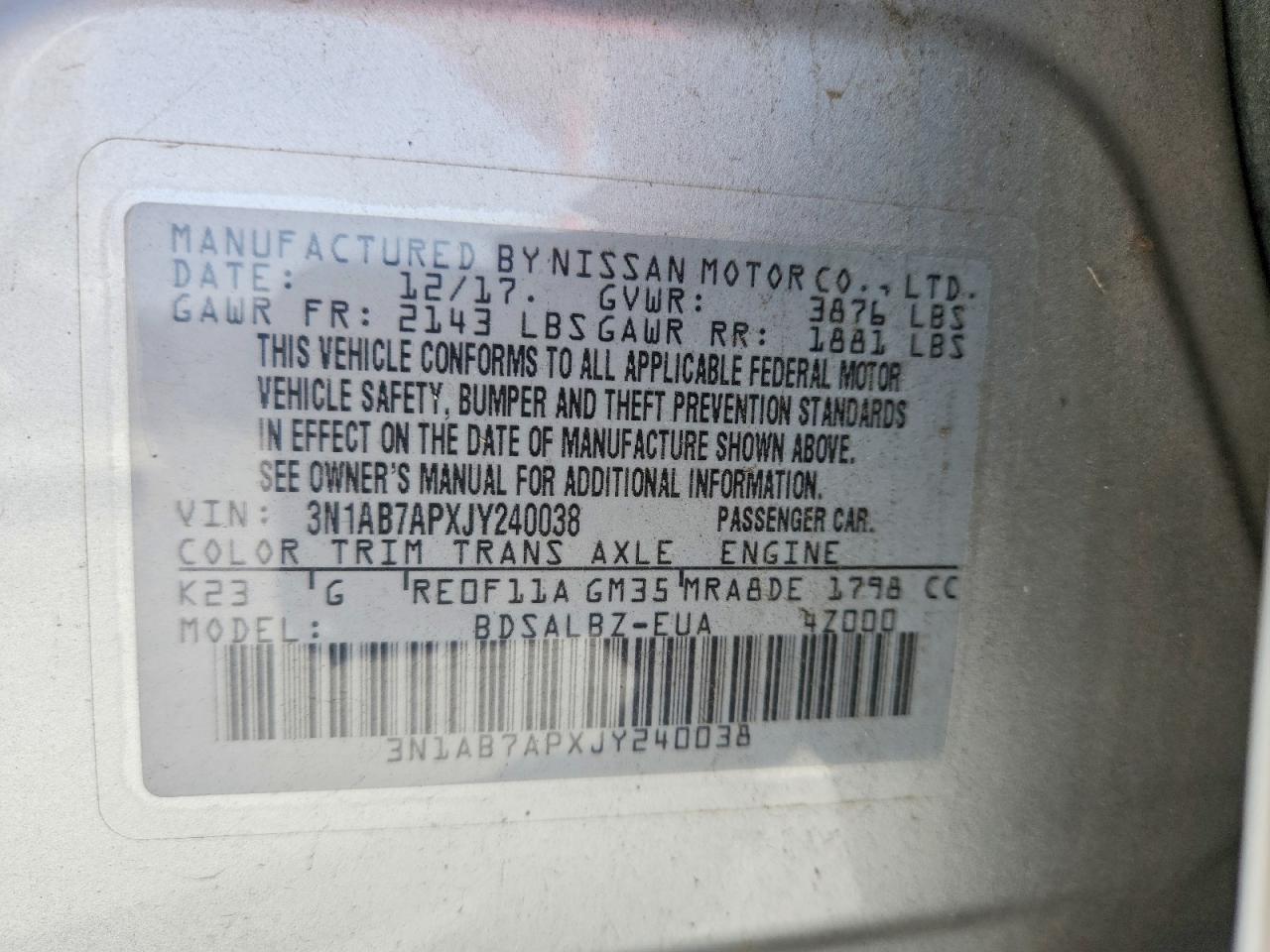 2018 NISSAN SENTRA S photo 12