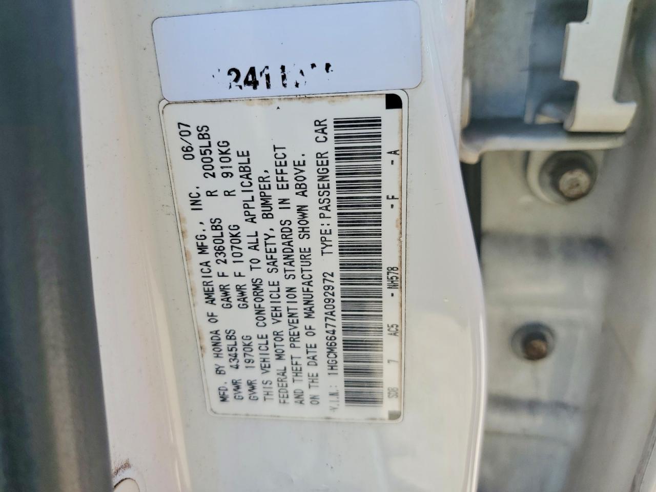 2007 HONDA ACCORD SE photo 12
