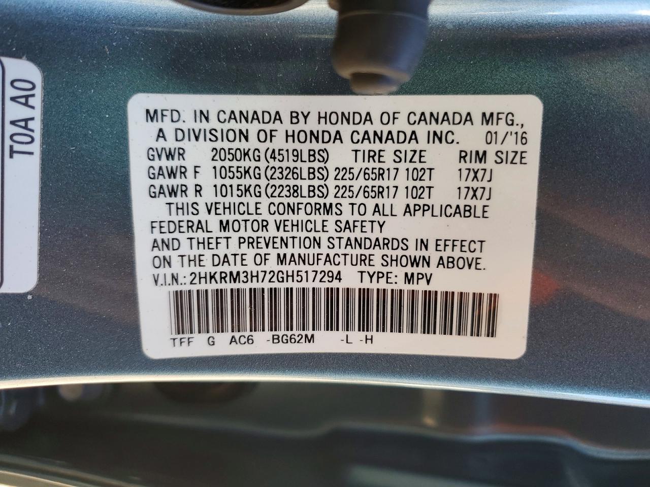 2016 HONDA CR-V EXL photo 13