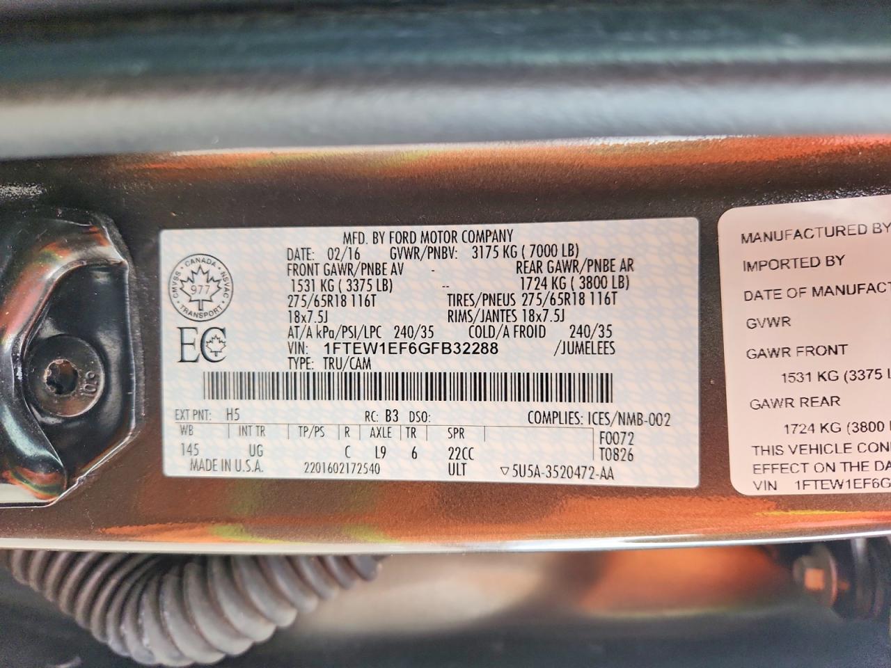 2016 FORD F150 SUPERCREW photo 12