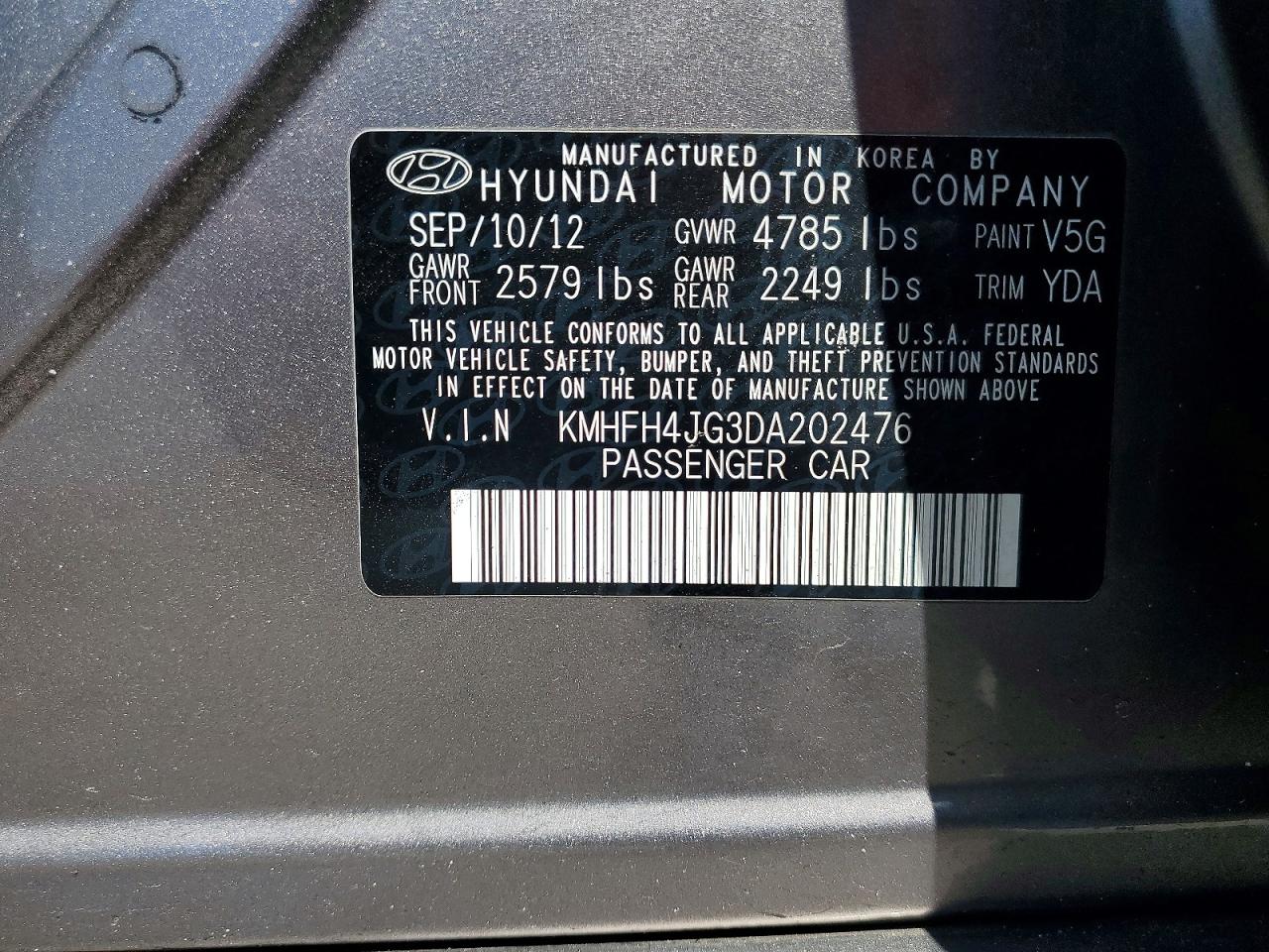 2013 HYUNDAI AZERA BASE photo 23