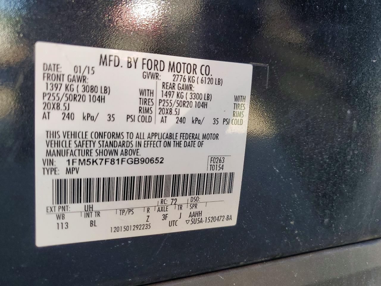 2015 FORD EXPLORER LIMITED photo 12