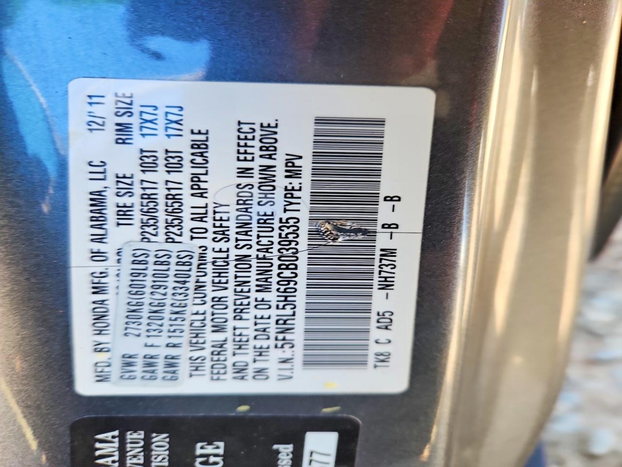 2012 HONDA ODYSSEY EXL photo 25