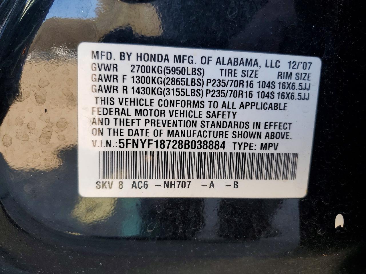 2008 HONDA PILOT EXL photo 13