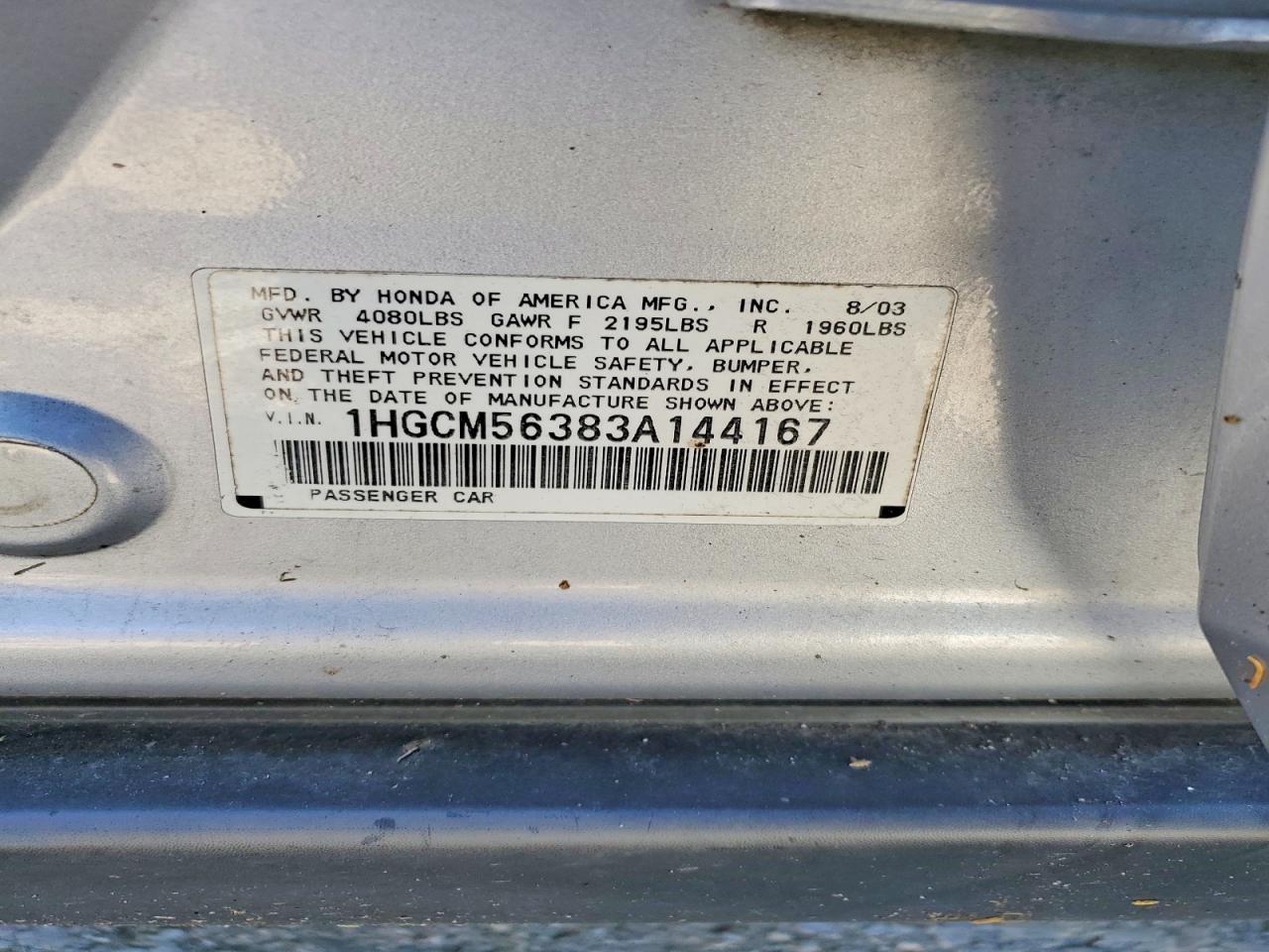 2003 HONDA ACCORD LX photo 23