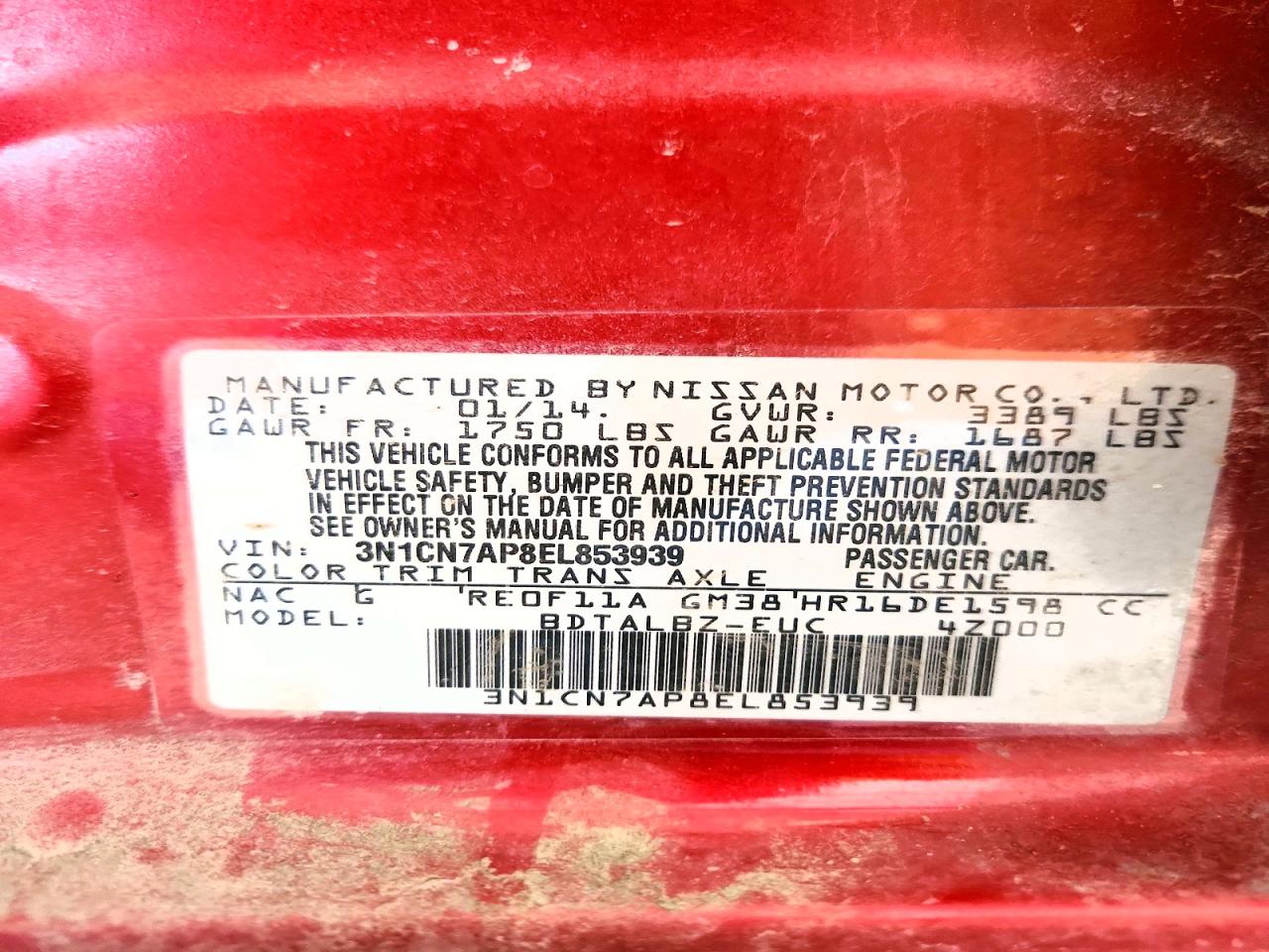 2014 NISSAN VERSA 1.6 SV photo 34