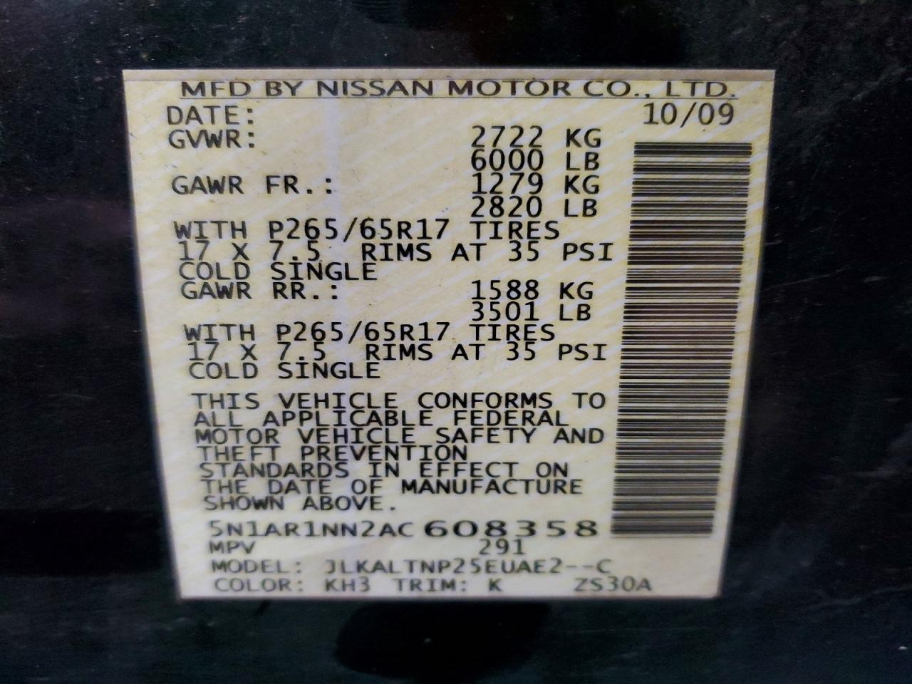 2010 NISSAN PATHFINDER S FE+ photo 37