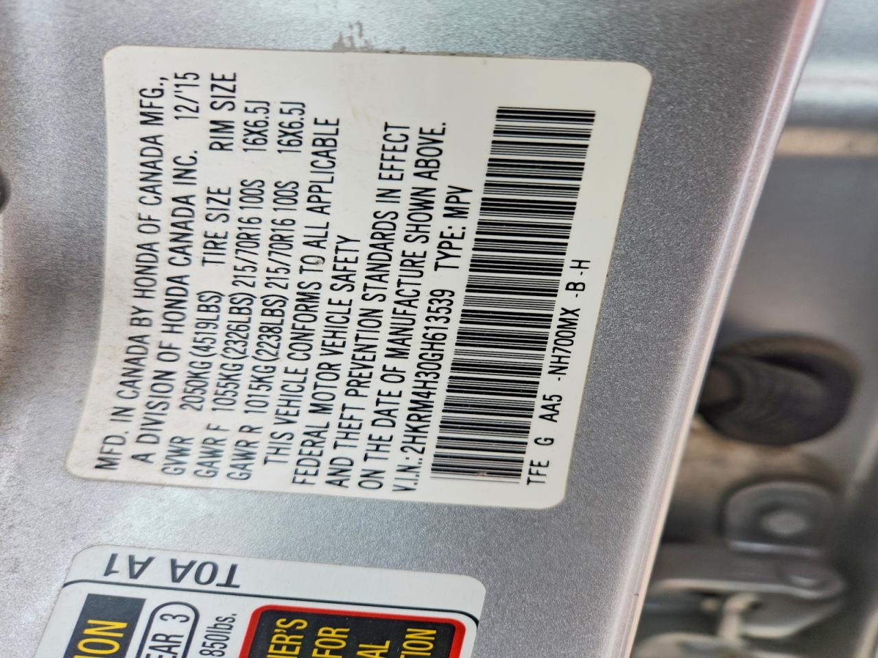 2016 HONDA CR-V LX photo 37