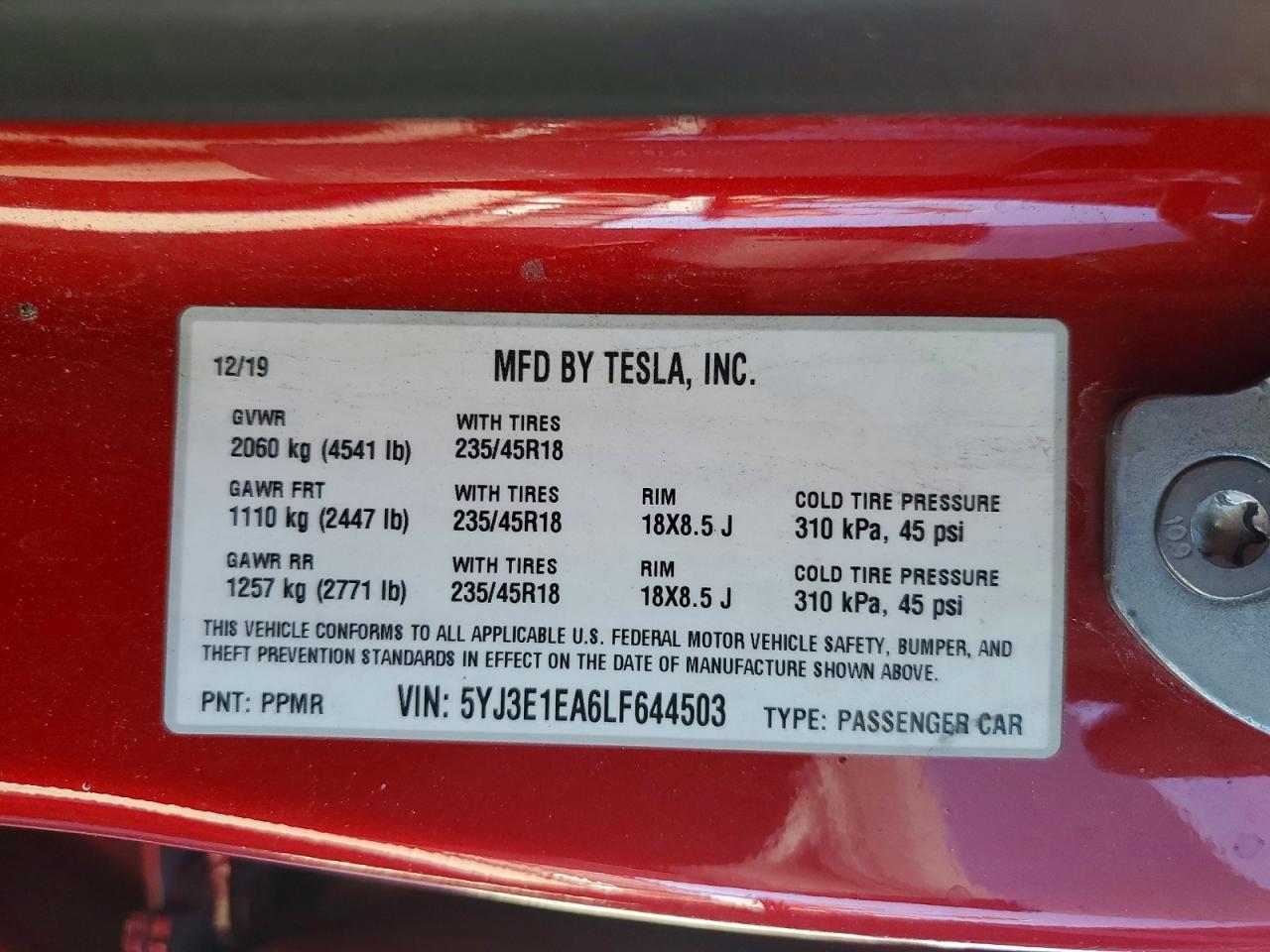 2020 TESLA MODEL 3 photo 13