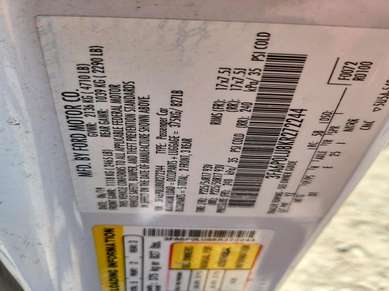 2019 FORD FUSION SE photo 12