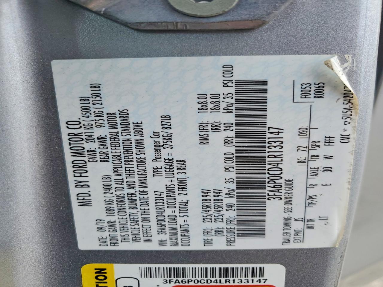 2020 FORD FUSION SEL photo 34