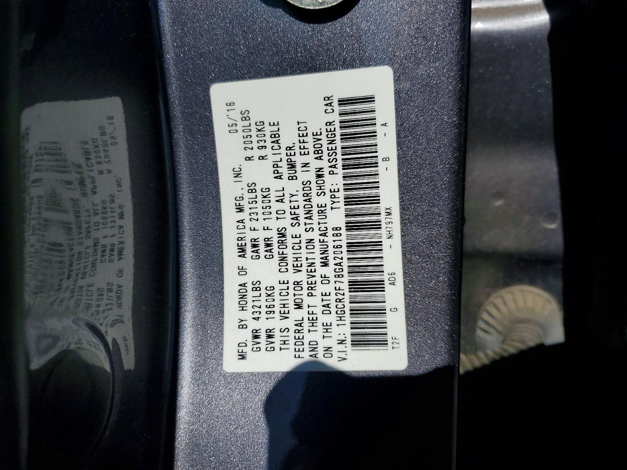 2016 HONDA ACCORD EX photo 34