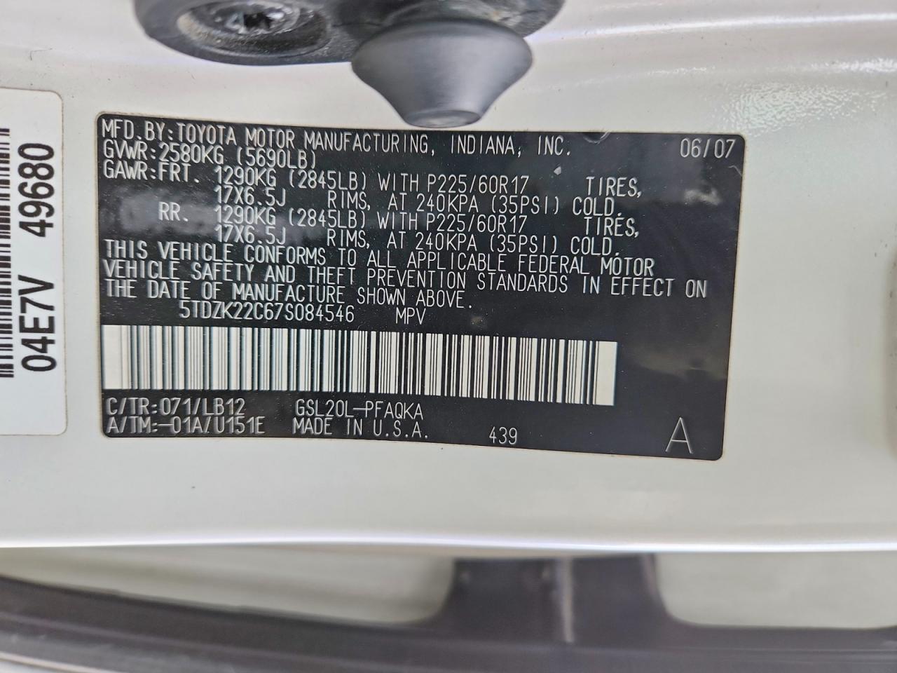 2007 TOYOTA SIENNA XLE LIMITED 7-PASSENGER photo 27