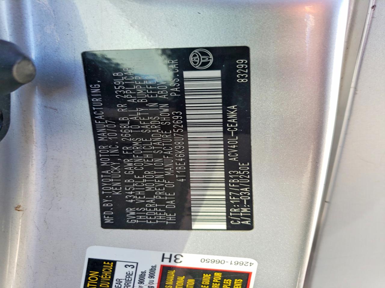 2008 TOYOTA CAMRY LE photo 12