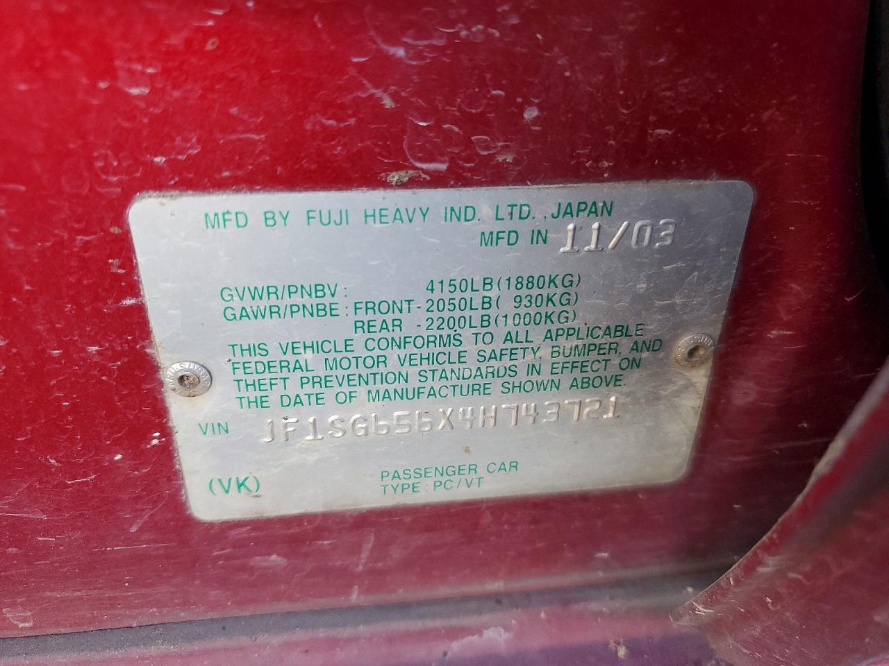 2004 SUBARU FORESTER 2.5XS photo 12