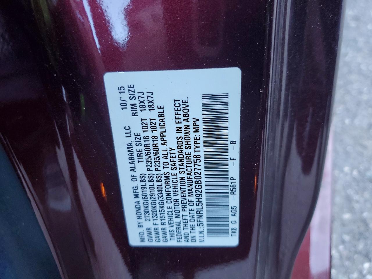 2016 HONDA ODYSSEY TOURING photo 13