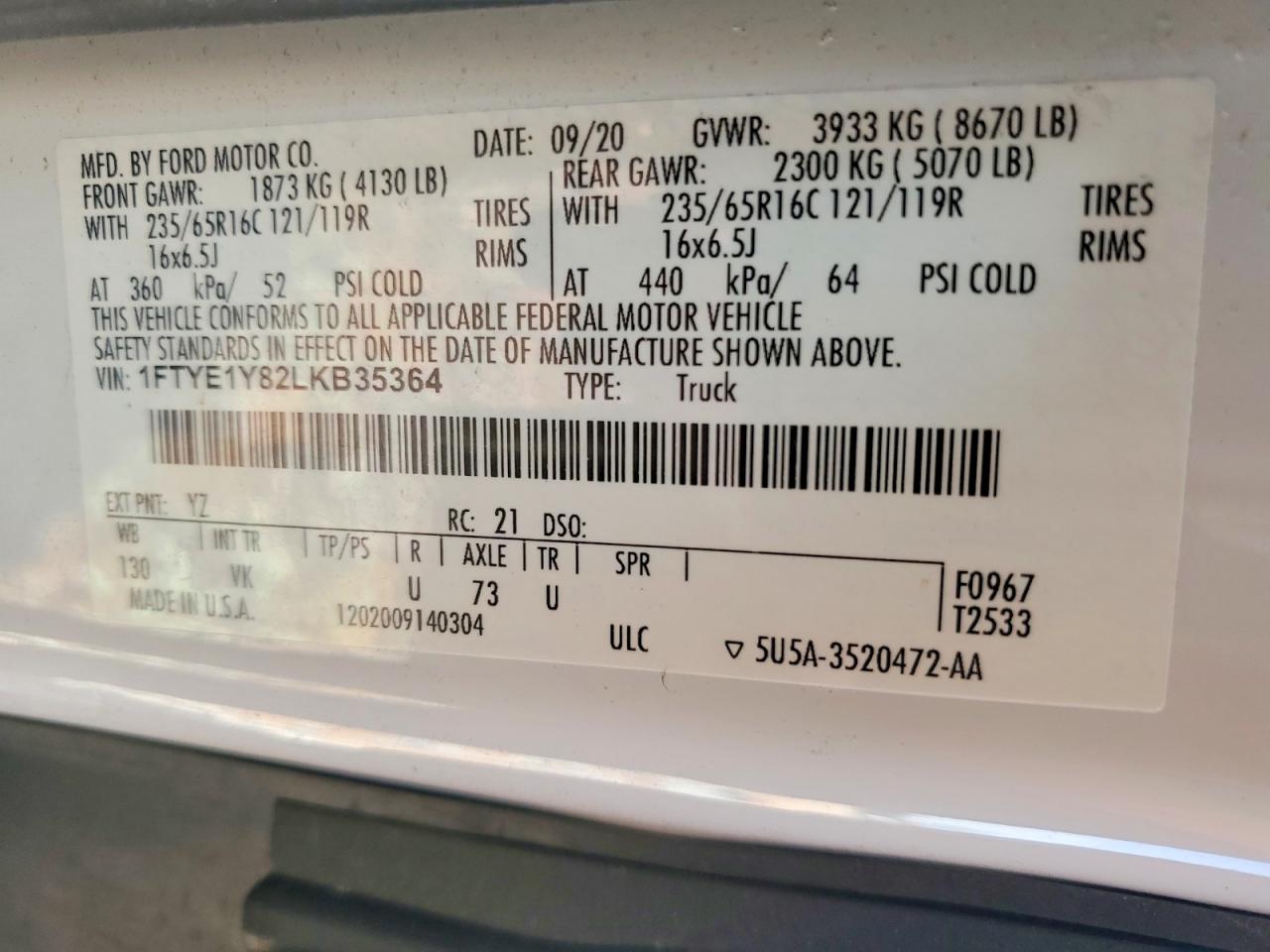 2020 FORD TRANSIT 150 UTILITY / SERVICE VAN photo 13