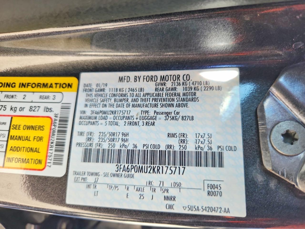 2019 FORD FUSION SEL photo 12