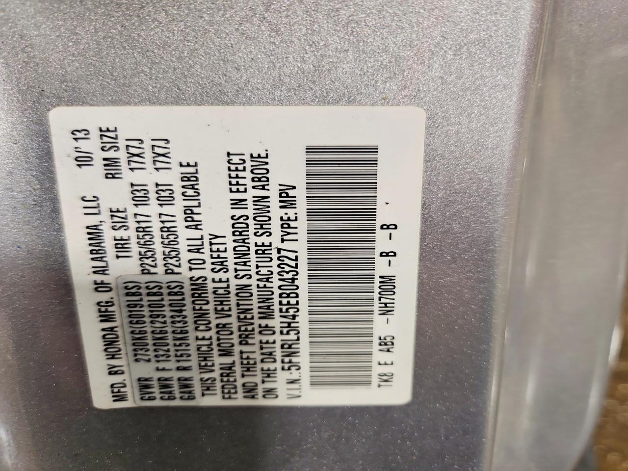 2014 HONDA ODYSSEY EX photo 13
