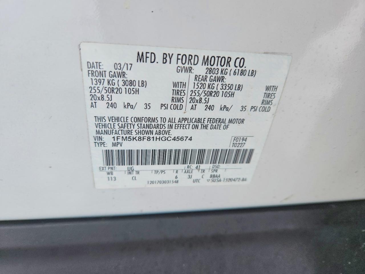 2017 FORD EXPLORER LIMITED photo 37