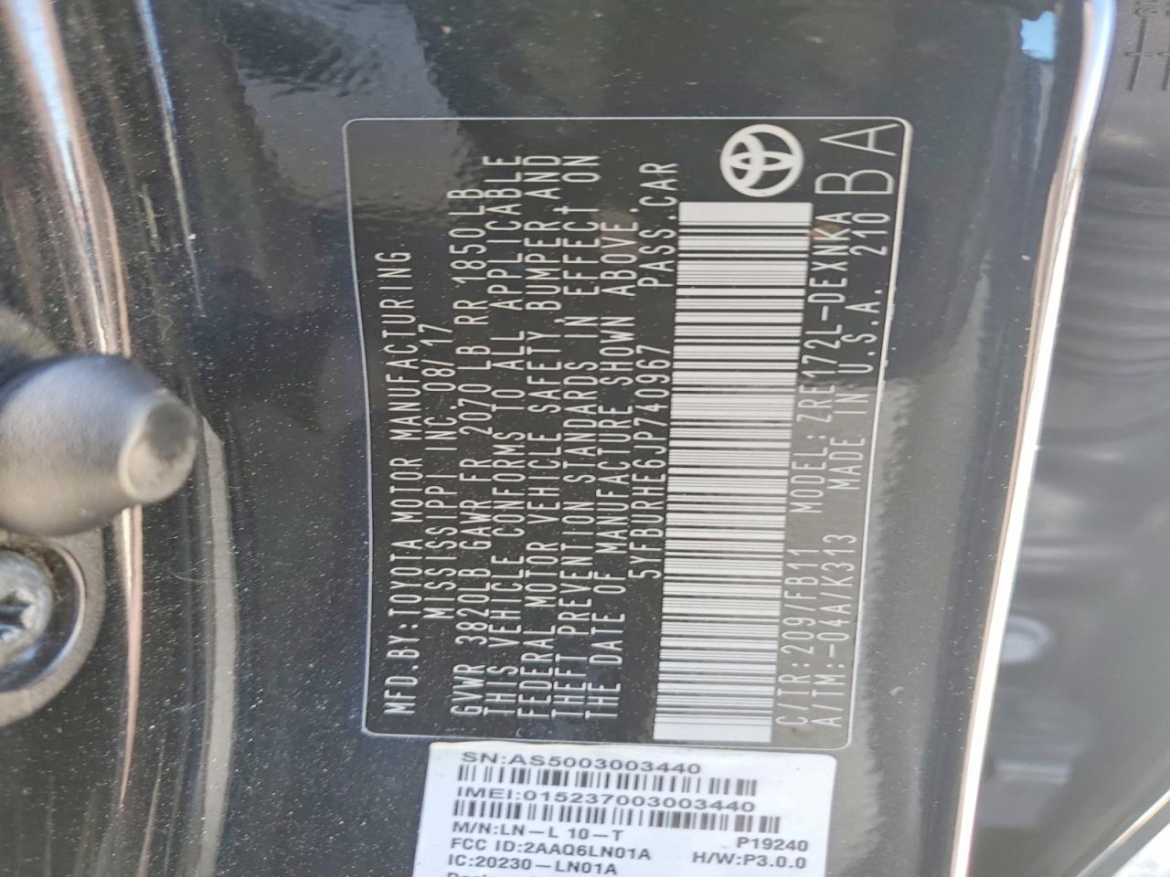2018 TOYOTA COROLLA LE photo 12