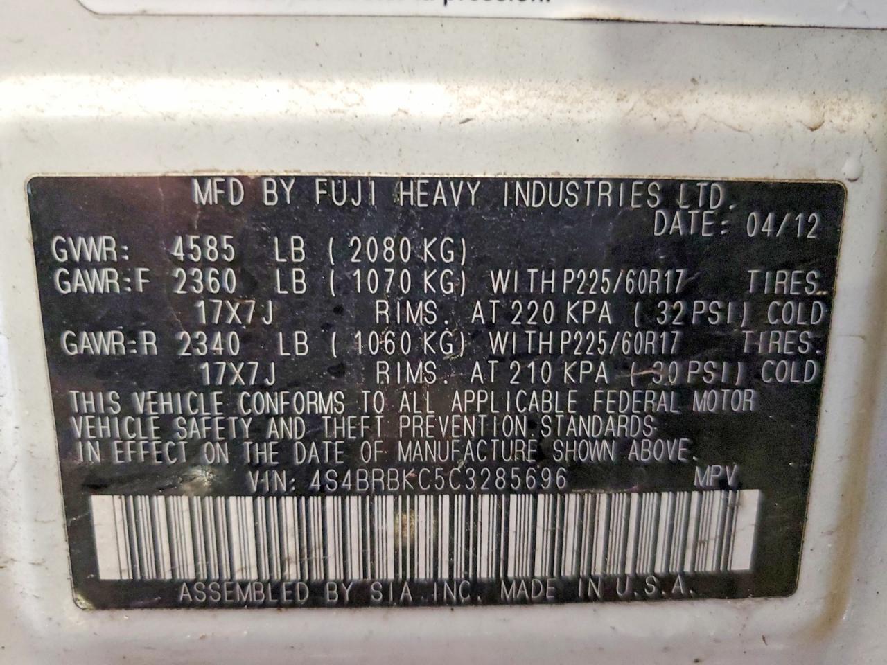 2012 SUBARU OUTBACK 2.5I LIMITED photo 13