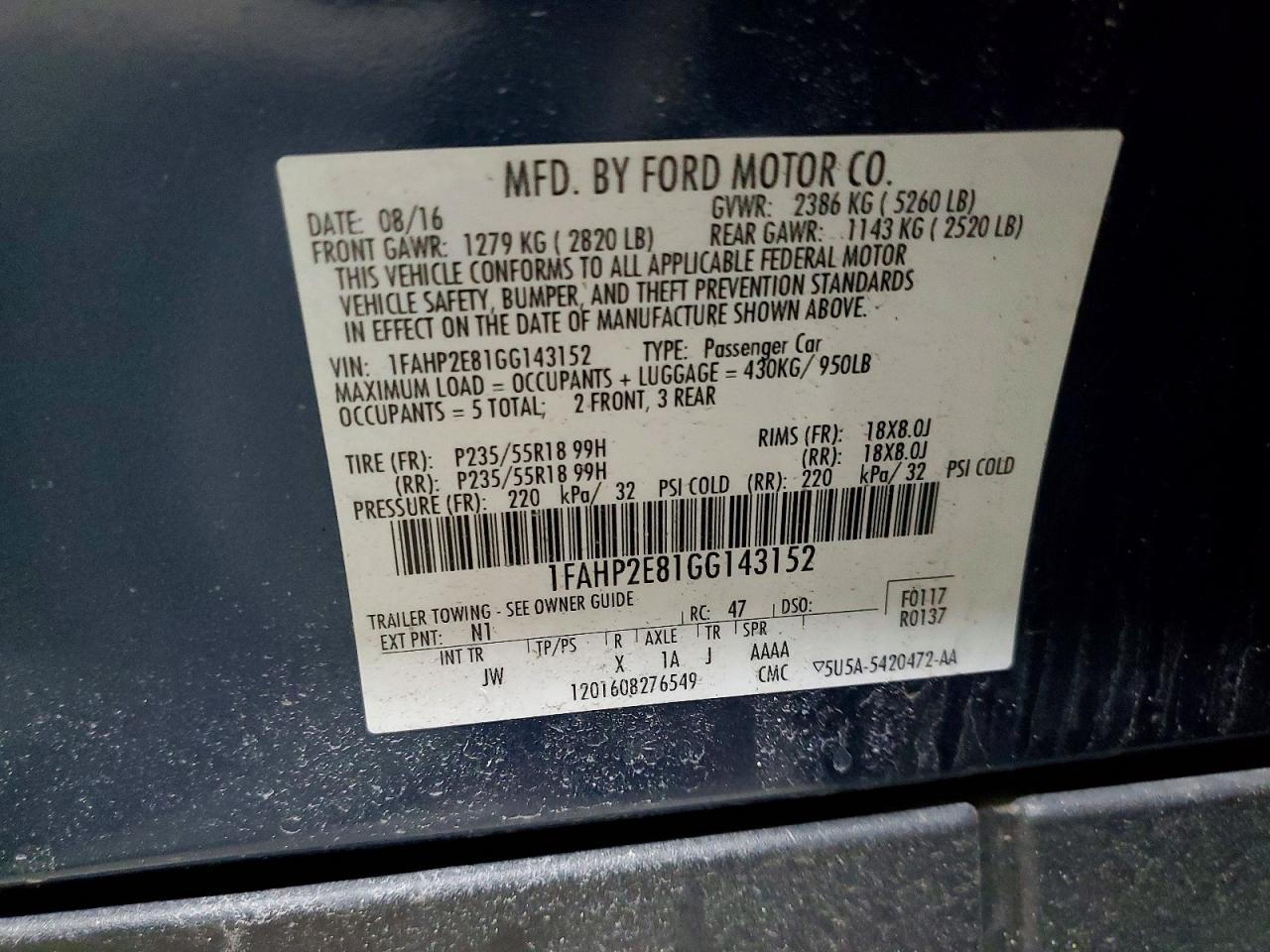 2016 FORD TAURUS SEL photo 23