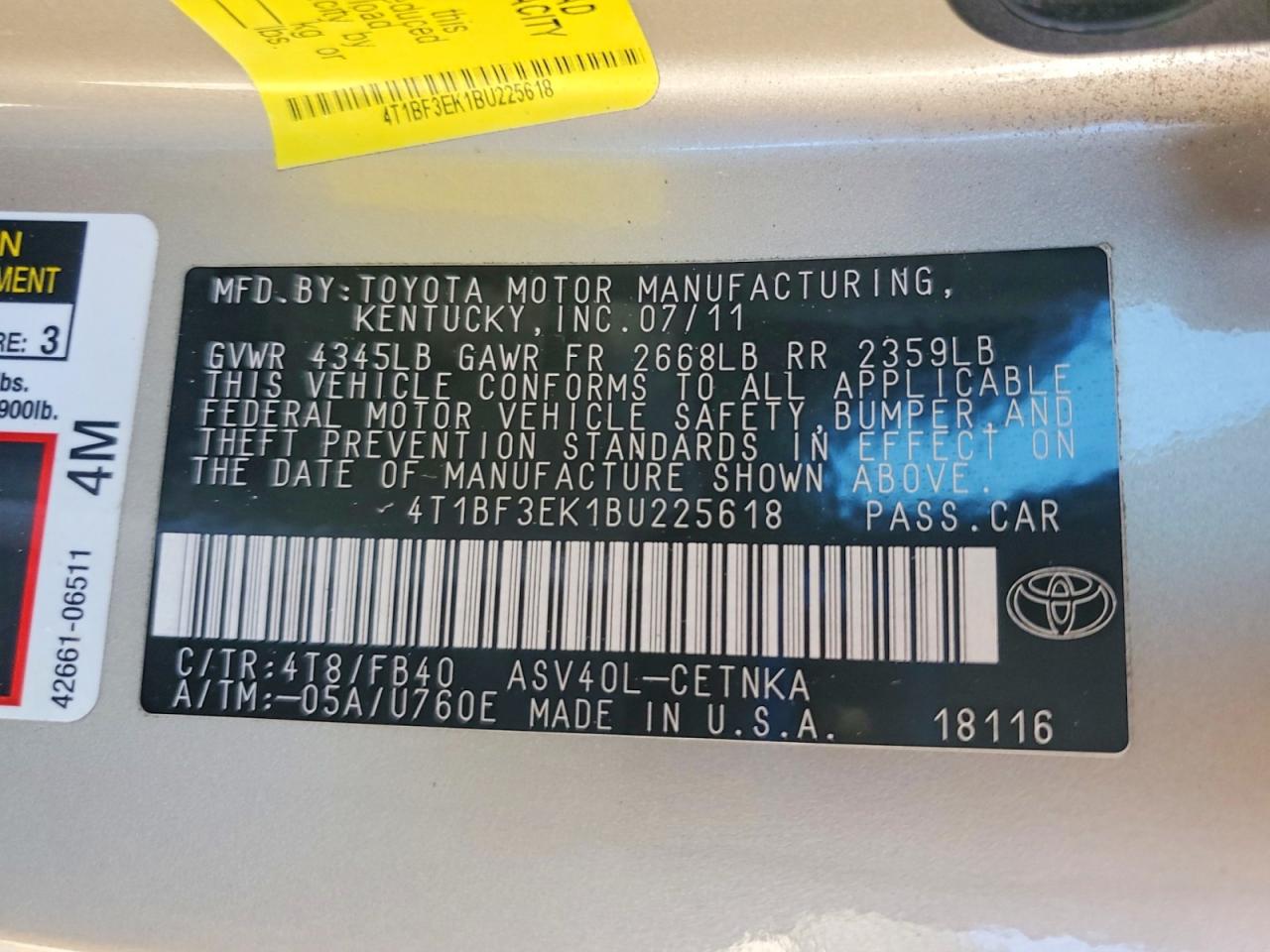 2011 TOYOTA CAMRY LE photo 13