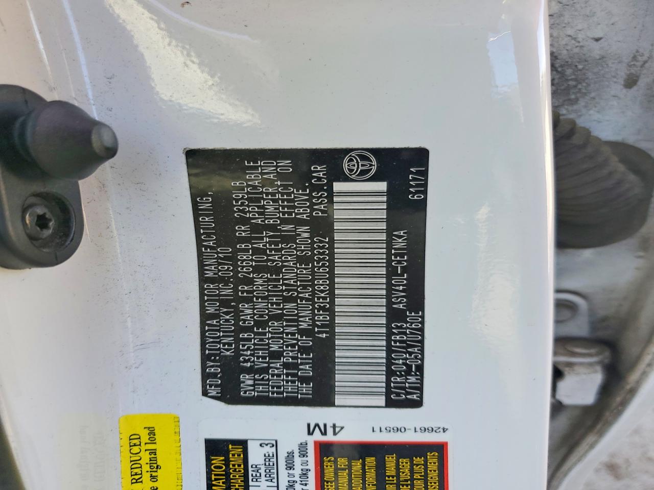 2011 TOYOTA CAMRY LE photo 12
