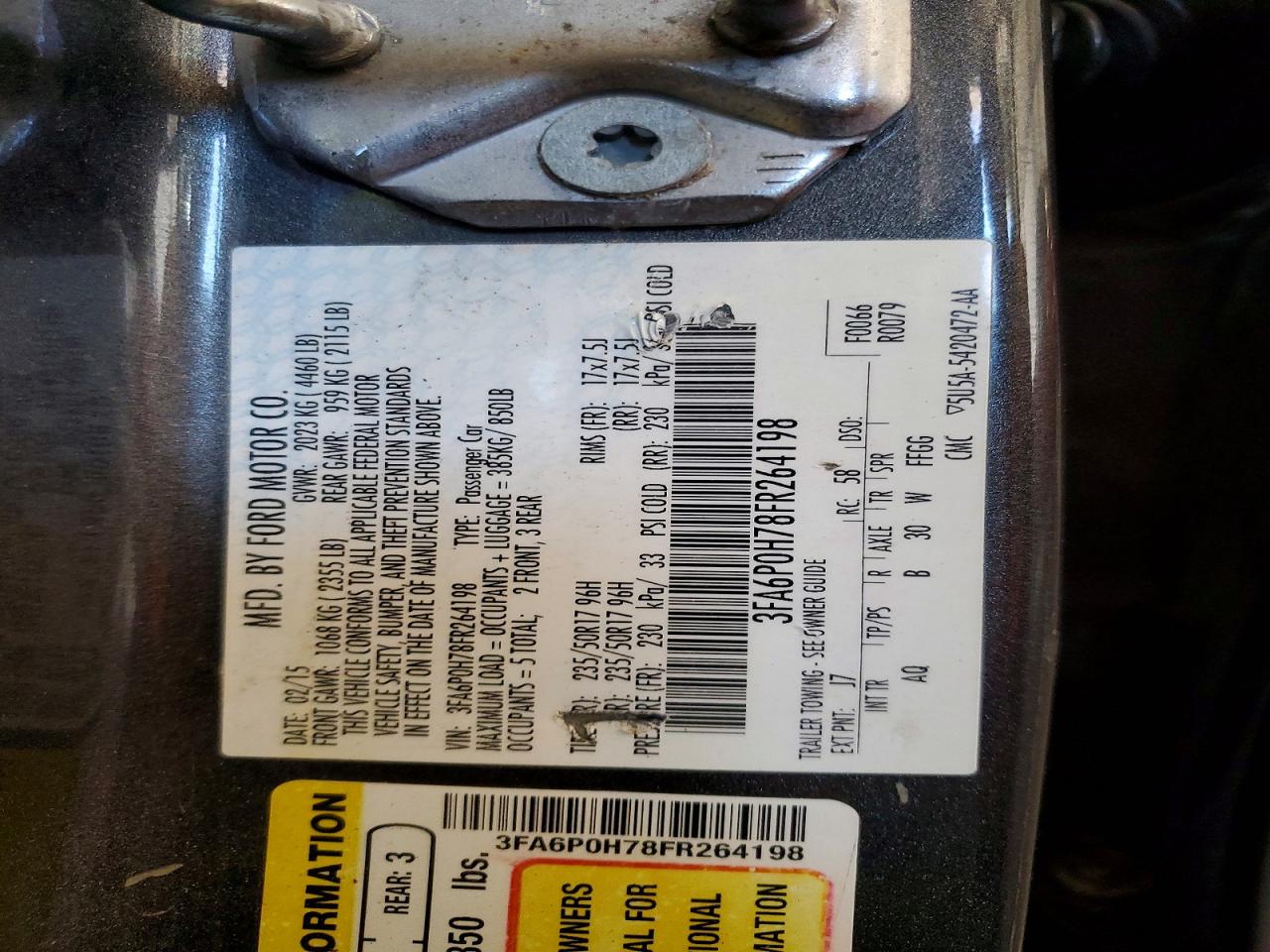 2015 FORD FUSION SE photo 34