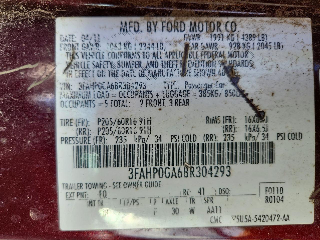 2011 FORD FUSION S photo 12