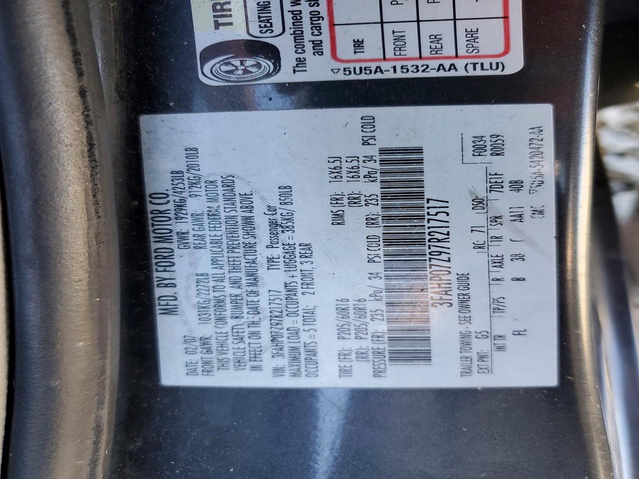 2007 FORD FUSION SE photo 12