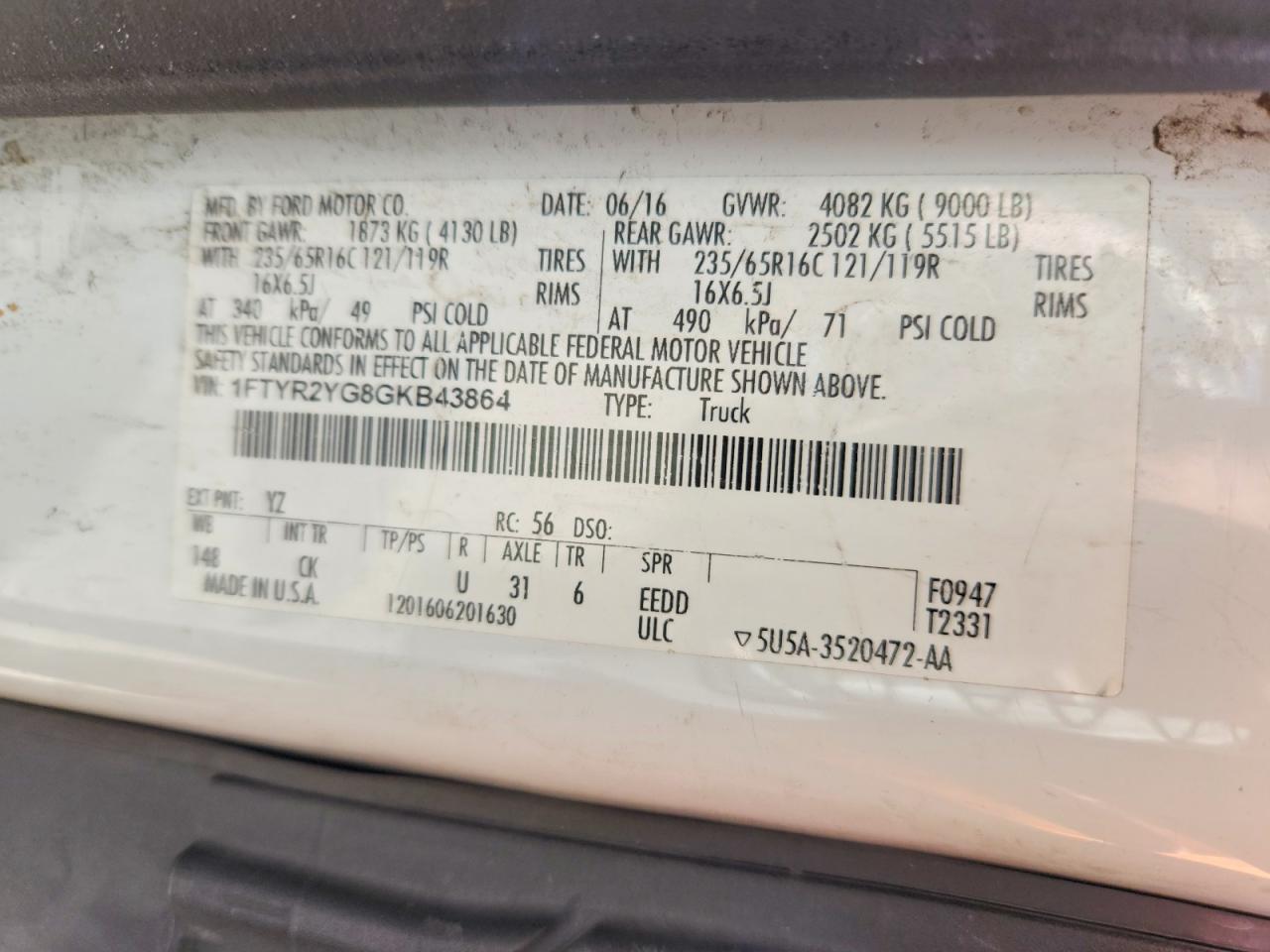 2016 FORD TRANSIT 250 UTILITY / SERVICE VAN photo 13