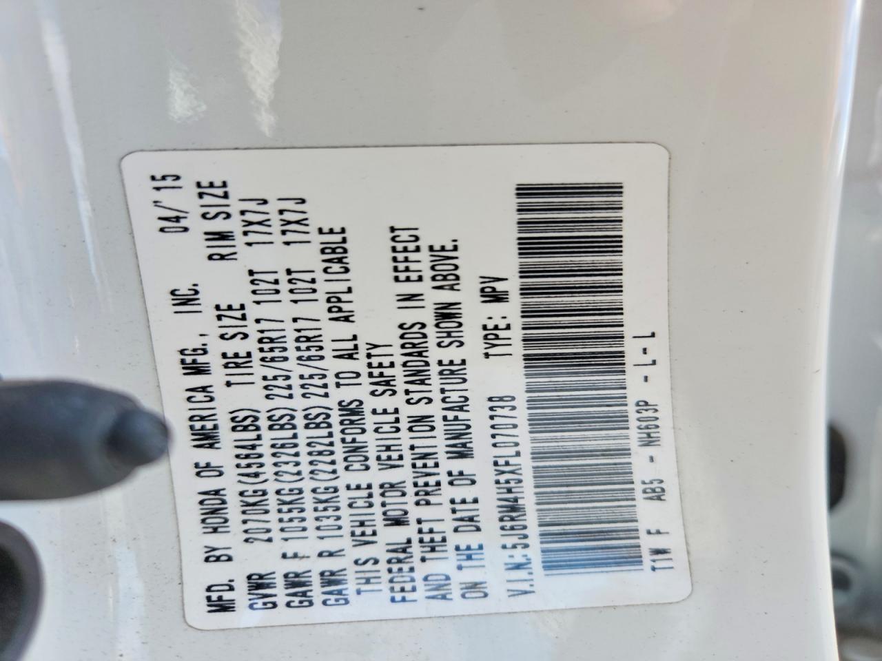2015 HONDA CR-V EX photo 14