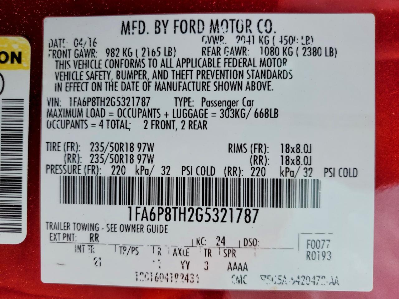 2016 FORD MUSTANG photo 25