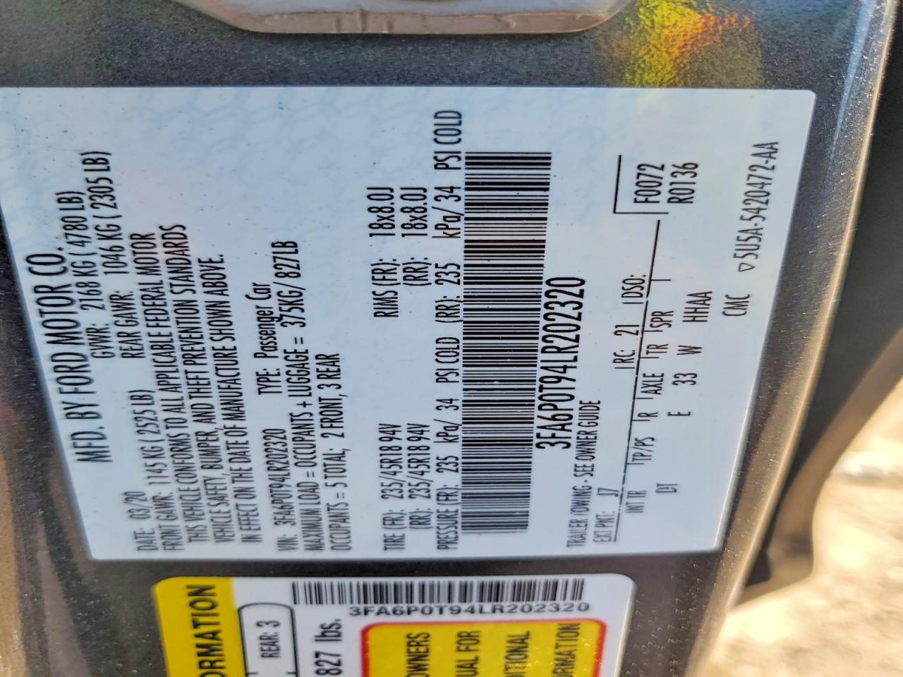 2020 FORD FUSION SE photo 23