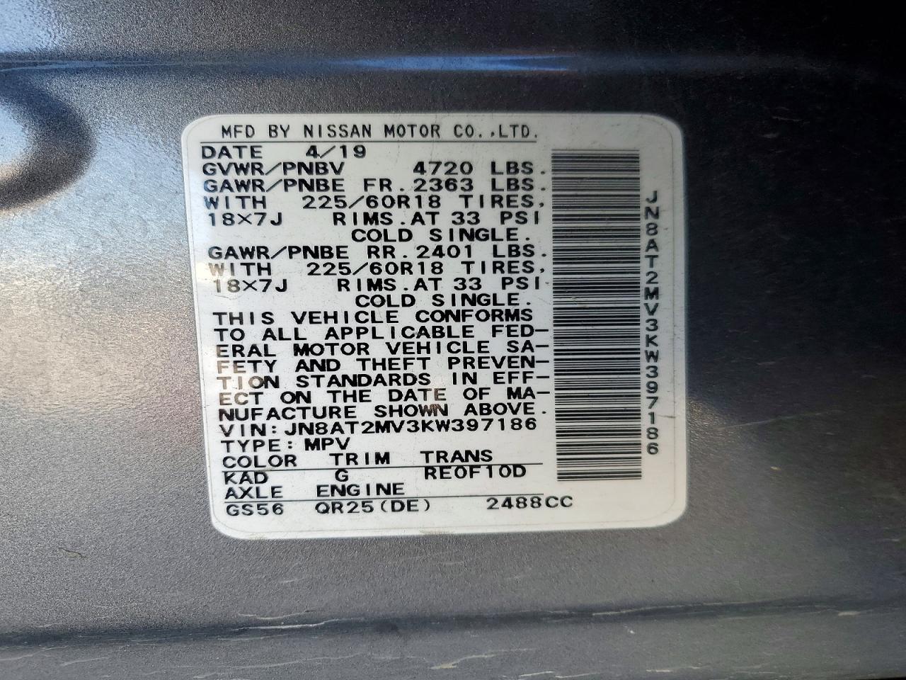 2019 NISSAN ROGUE SV photo 40