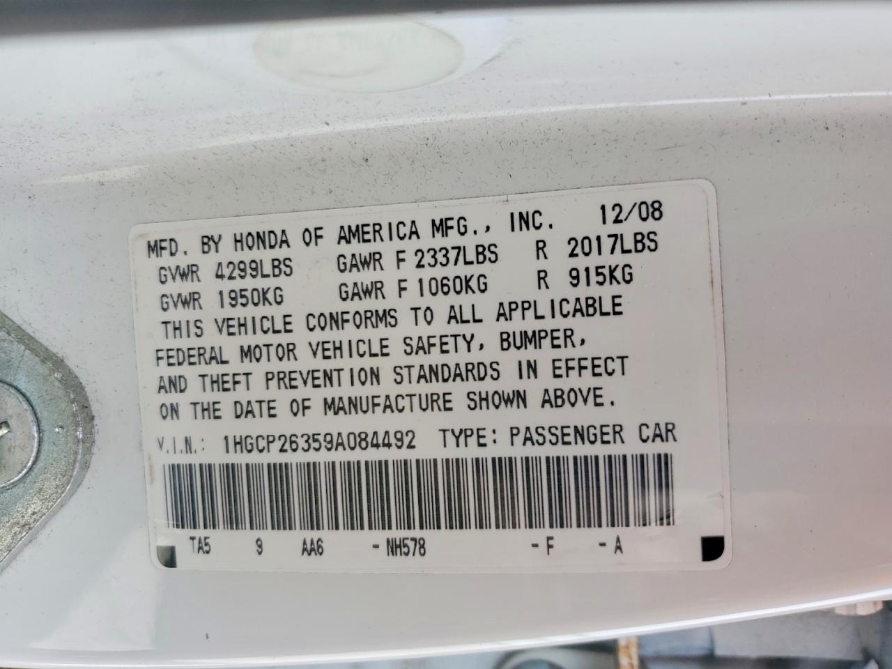 2009 HONDA ACCORD LX photo 25