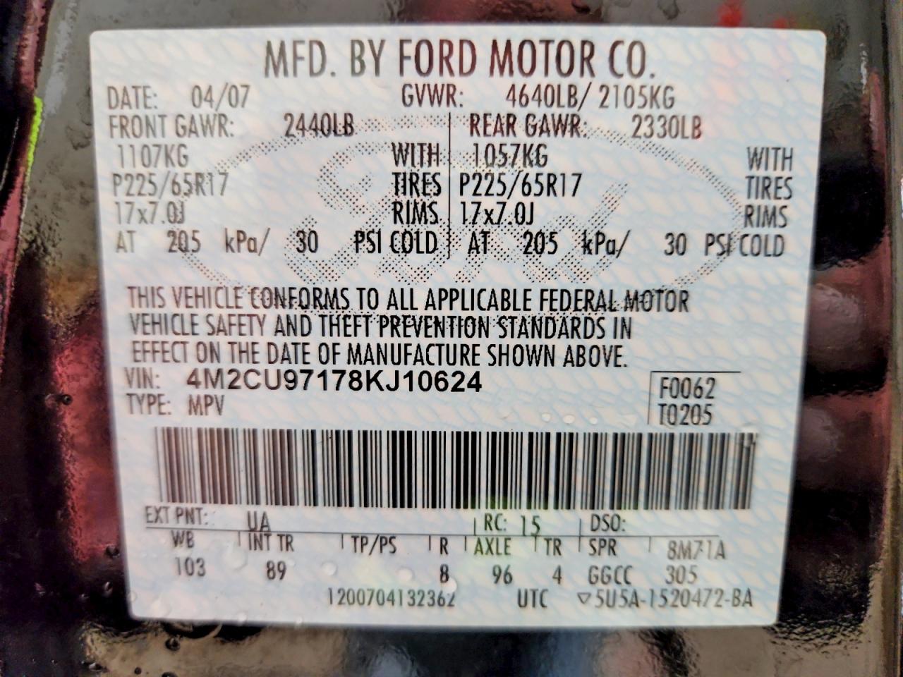 2008 MERCURY MARINER PREMIER photo 14